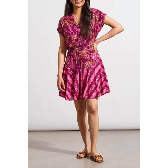 NEW TRIBAL combo print dress with waist drawcord in daquiri - Picture 2 of 3